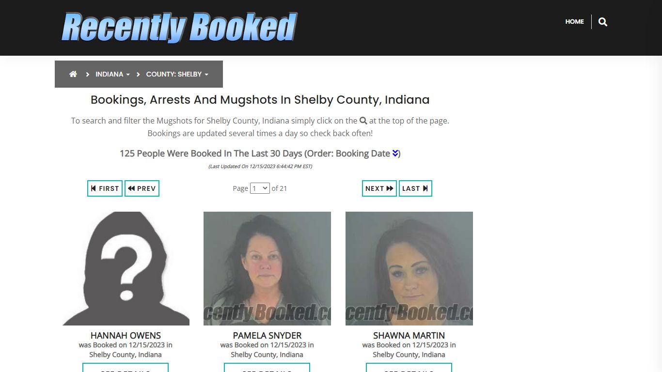 Recent bookings, Arrests, Mugshots in Shelby County, Indiana
